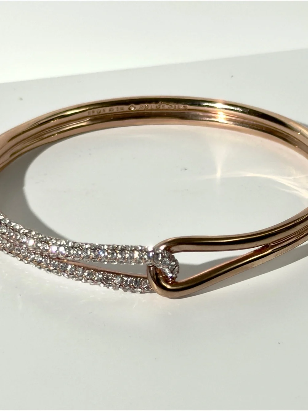 Kate Spade ♠️ All Tied Up Rose Gold Tone Pavé Crystal Knot Hinge Bangle Bracelet